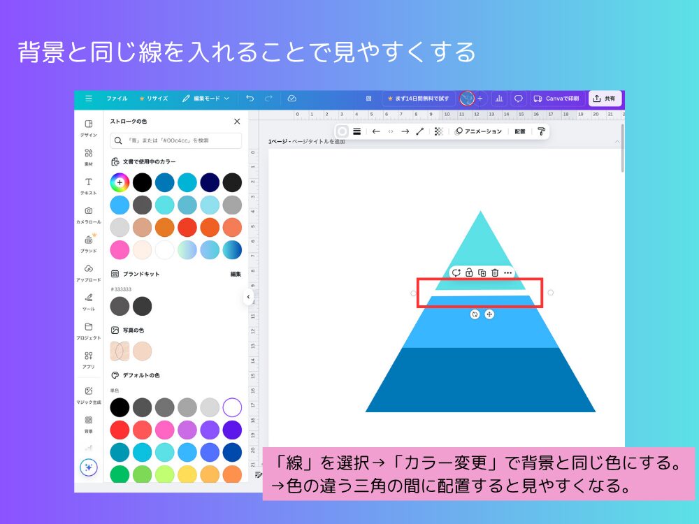 ピラミッド図線を入れる