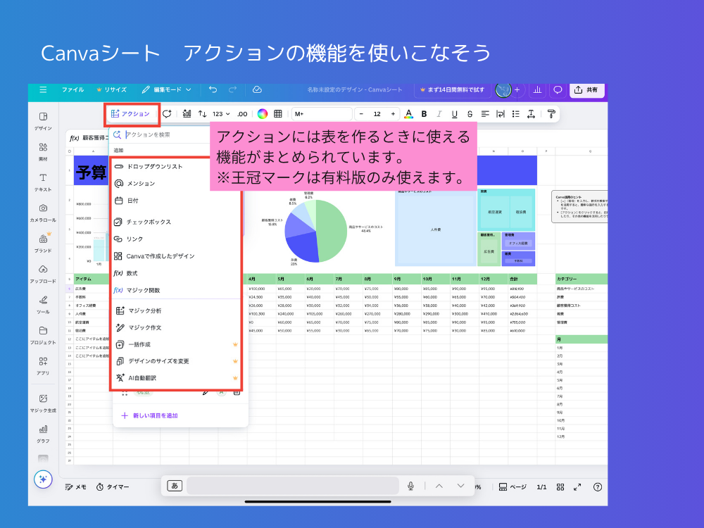 Canvaシート　アクション